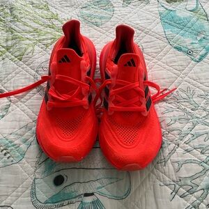 Size 6 Youth Neon Red Kids Adidas Sneakers with Black Accents